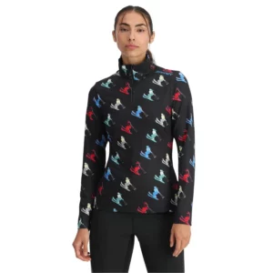 Camiseta Spyder Vivid First Layer para mujer - Negro con estampado de esquí1